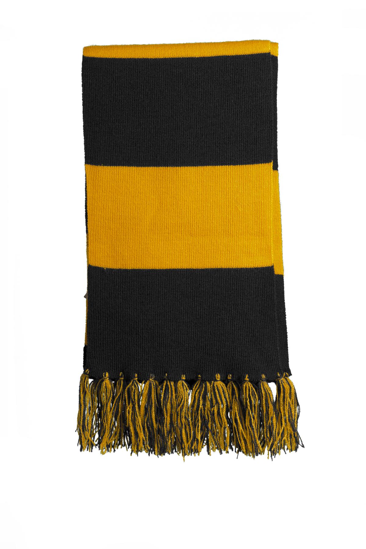 Cheer on your favorite team in this fringed scarf. Coordinat - Black/ Gold