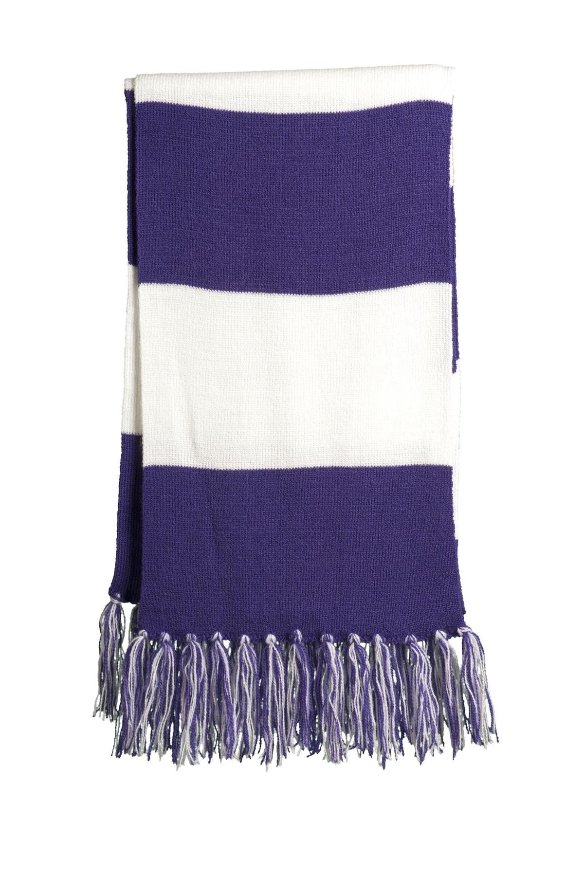 Cheer on your favorite team in this fringed scarf. Coordinat - Purple/ White