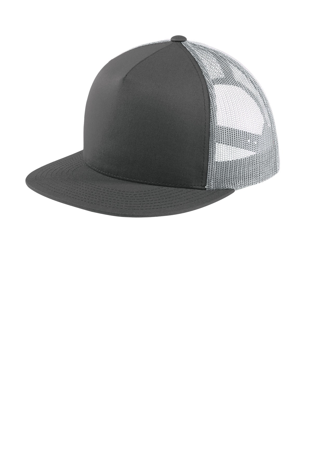 Fabric: 60/40 cotton/poly front panels; 100% polyester mesh back panelsStructure: StructuredProfile:
