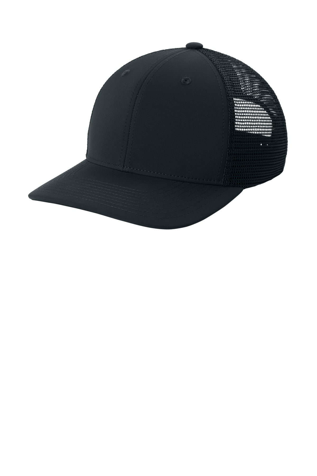 96/4 poly/spandex front panels 100% poly mesh back panels Structured Mid-profile Curved bill Dyed-to