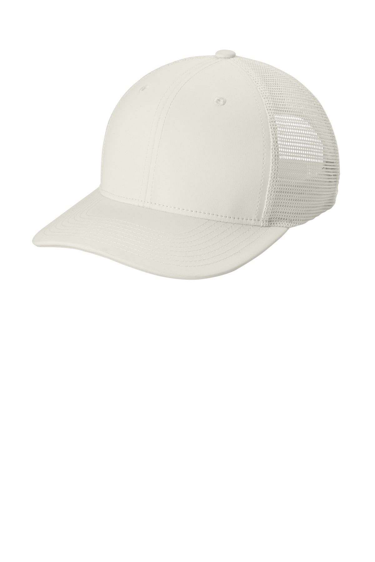 96/4 poly/spandex front panels 100% poly mesh back panels Structured Mid-profile Curved bill Dyed-to