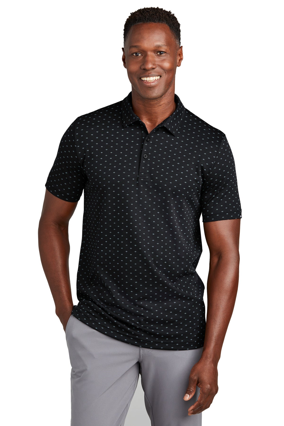 An all-over print makes this elevated polo worthy of a secon - Black/ Aegean Blue